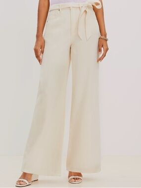 LOFT Light Cream Wide-Leg The Palazzo Tie-Waist Jeans NWOT